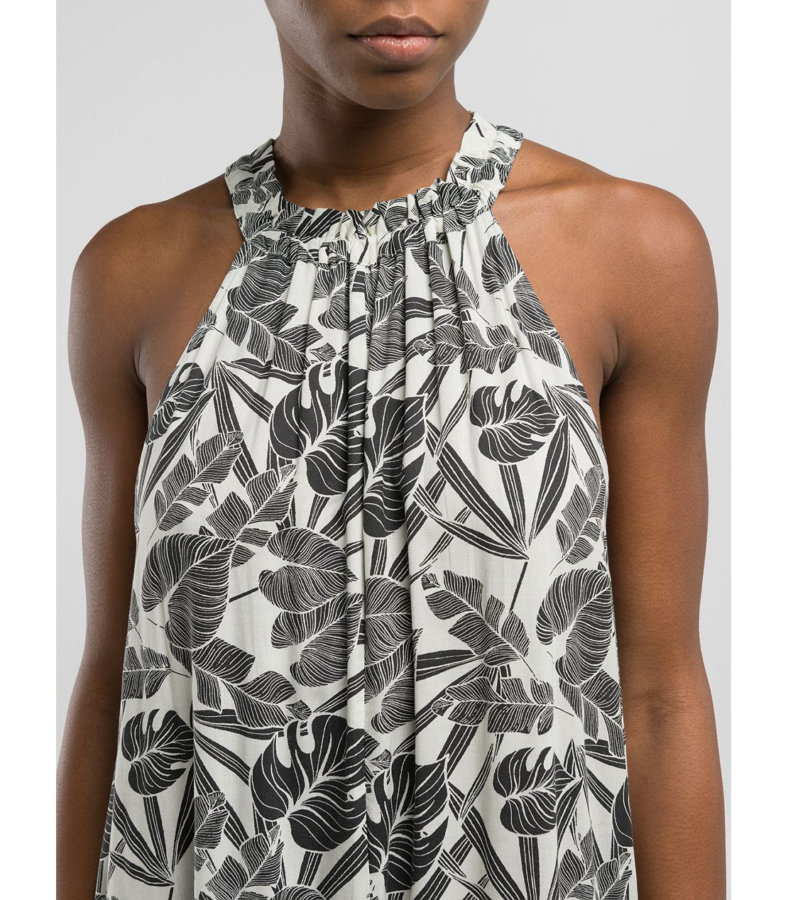 ハワイアンプリント Aラインロングドレス 詳細画像 ブラックホワイト 5